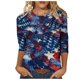thumbnail image 2 of Fiudx Liquidación de Ahorros de Verano Blusa Holgada con Estampado de Independencia y Cuello Redondo Retro de Manga Tres Cuartos a La Moda para Mujer, 2 of 4