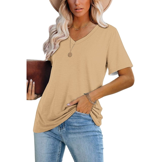 Fiudx Camisetas para Mujer Blusas Casuales para Mujer Camiseta de Color Sólido Camiseta de Manga Corta con Cuello En V
