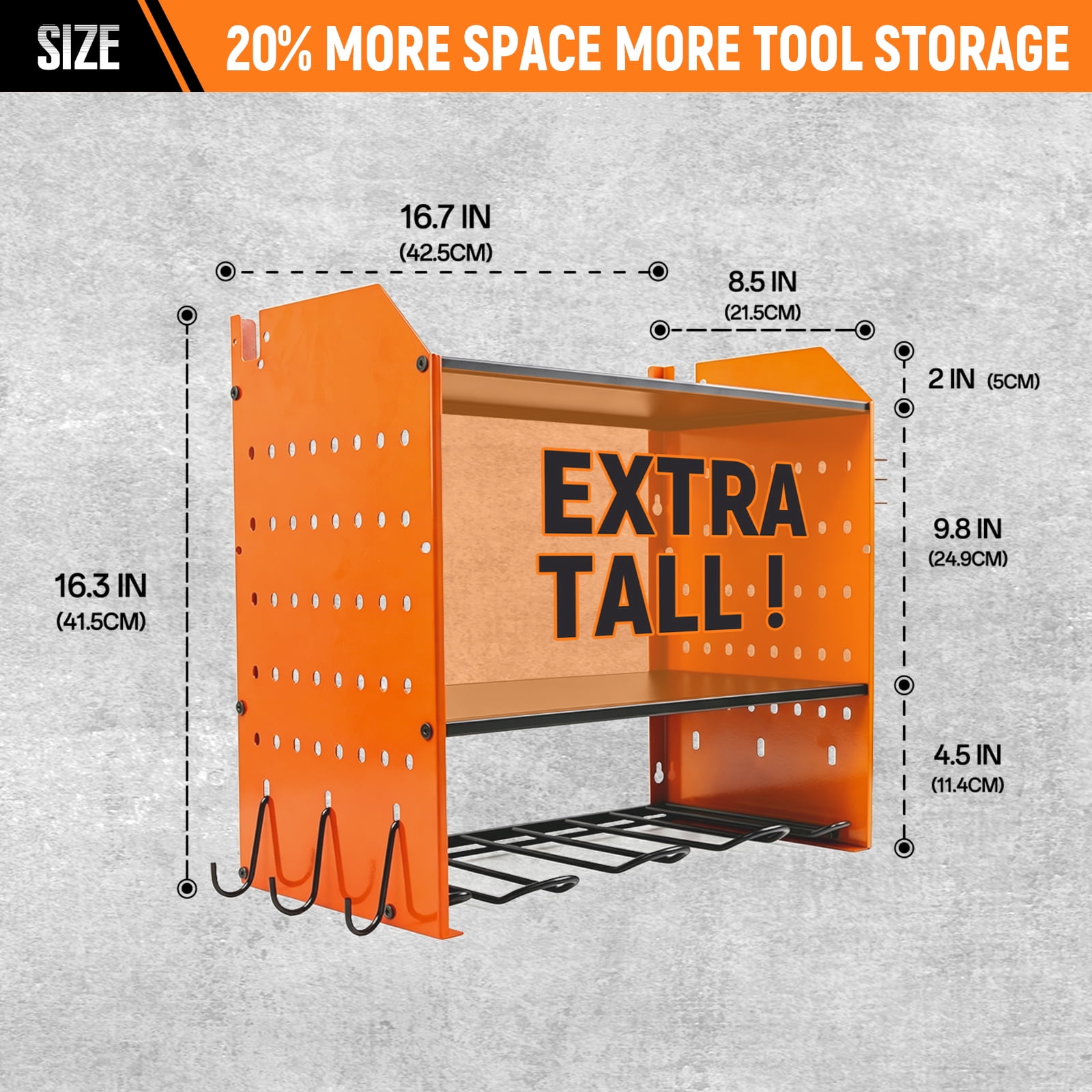 Power Tool Organizer Wall Mount, 4-Layer Drill Storage Shelf with Hooks,Screwdriver,Drill Bit Heavy Duty Rack Orange