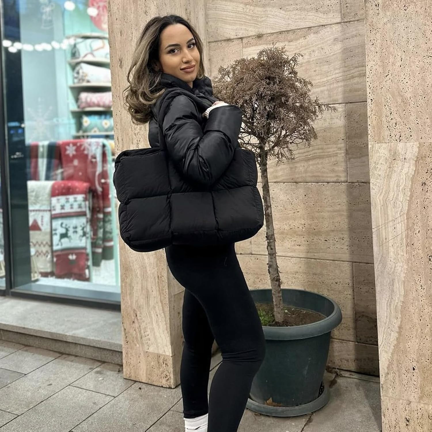 JennyShop Large Capacity Fashion Quilted Puffy Handbag, Herald Puffer Tote Bag for Women, Lightweight Satchel Purse for Working Travelling Gym Shopping