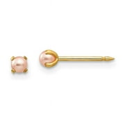 Finest Gold Inverness 14K Yellow Gold 3 mm Pink Simulated Pearl Post Earrings