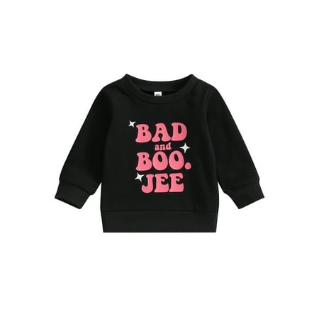 

Qtinghua Toddler Baby Boy Girl Halloween Sweatshirt Long Sleeve Pumpkin Letter Print Pullovers Fall Clothes Black 6-12 Months