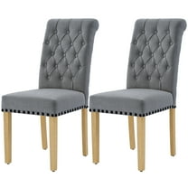 Foredo Fabric Dining Chairs Set of 2, Linen Upholstered Dining Chair with Tufted Back and Solid Wood Legs, Parsons Chair for Living Dining Room, Dark Gray
