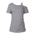 thumbnail image 4 of Tfken Summer Women Tshirts Solid Color One Shoulder Strap Tops Trendy Casual Daily Wear Female Soft Shirts Gray, 4 of 5