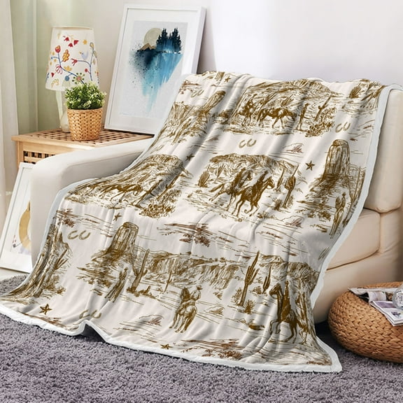 Uokuki Dark Brown Western Cowboy Desert Scenery Fleece Throw, 60" x 50"