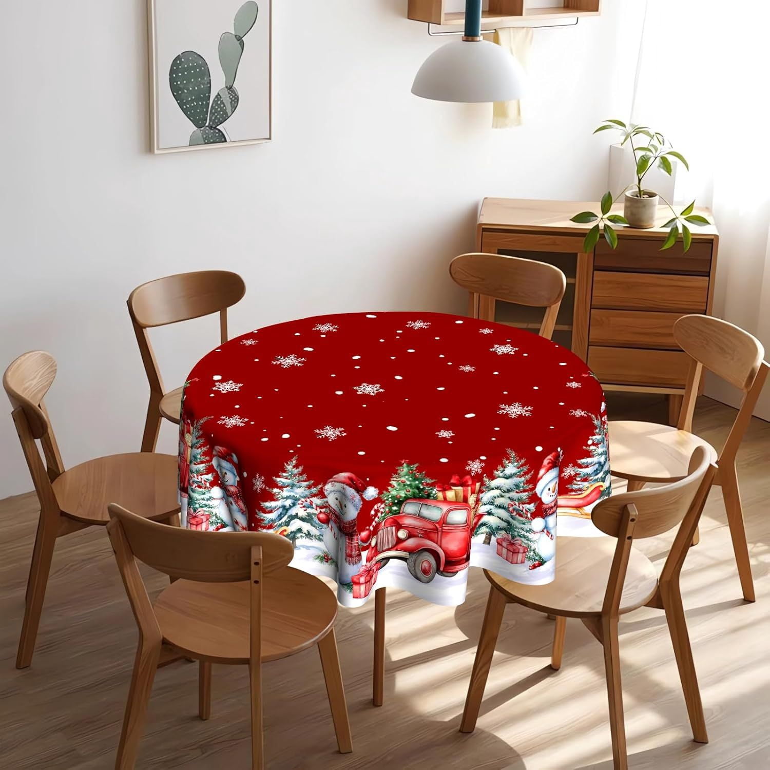 Christmas Round Tablecloth 60 inch Christmas Nativity Table Cloth Xmas Tree Table Cloths Decorations for Home Kitchen Dining Red Buffalo Plaid