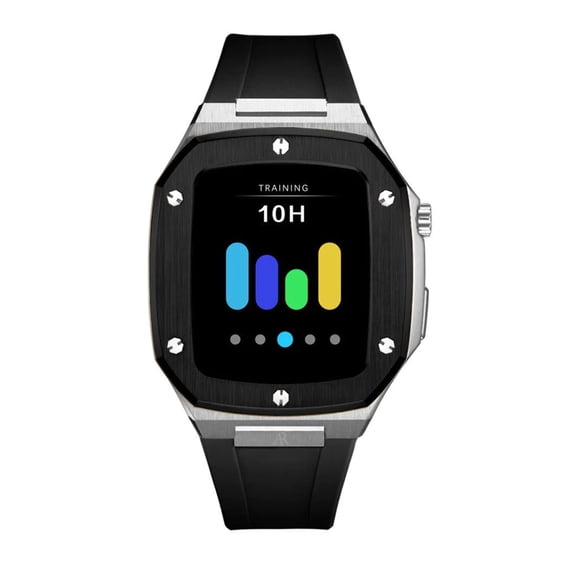 Silver/black rubber smartwatch case