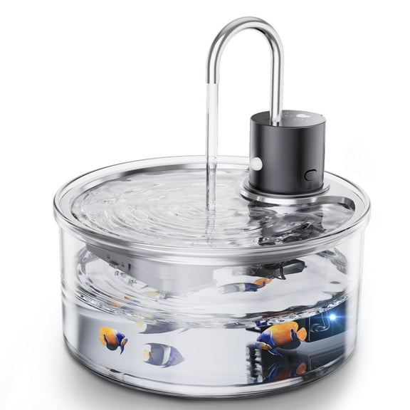 FWMB Cat Water Fountain, 108oz/3.2L Glass Wireless Pet Water Fountain for Cats Dogs, 4-Stage Filtration, Automatic Water Dispenser, Glass & Stainless Steel