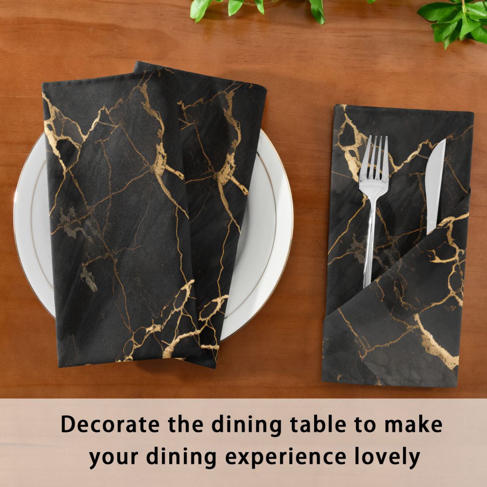 JSTEL Black & Gold Marble Art Cloth Napkins Set of 6, 20x20 Inch Washable and Reusable Napkin for Decoupage Dinner Party Everyday Use