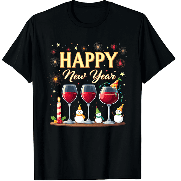 Happy New Year 2026 Toasting Glasses Fireworks New Years Eve Party T-Shirt for Men Women