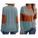 thumbnail image 2 of Blusas Elegantes e Informales para Mujer, con Bloques de Color, de Larga y Cuello en V, para Otoño. Azul L, 2 of 6