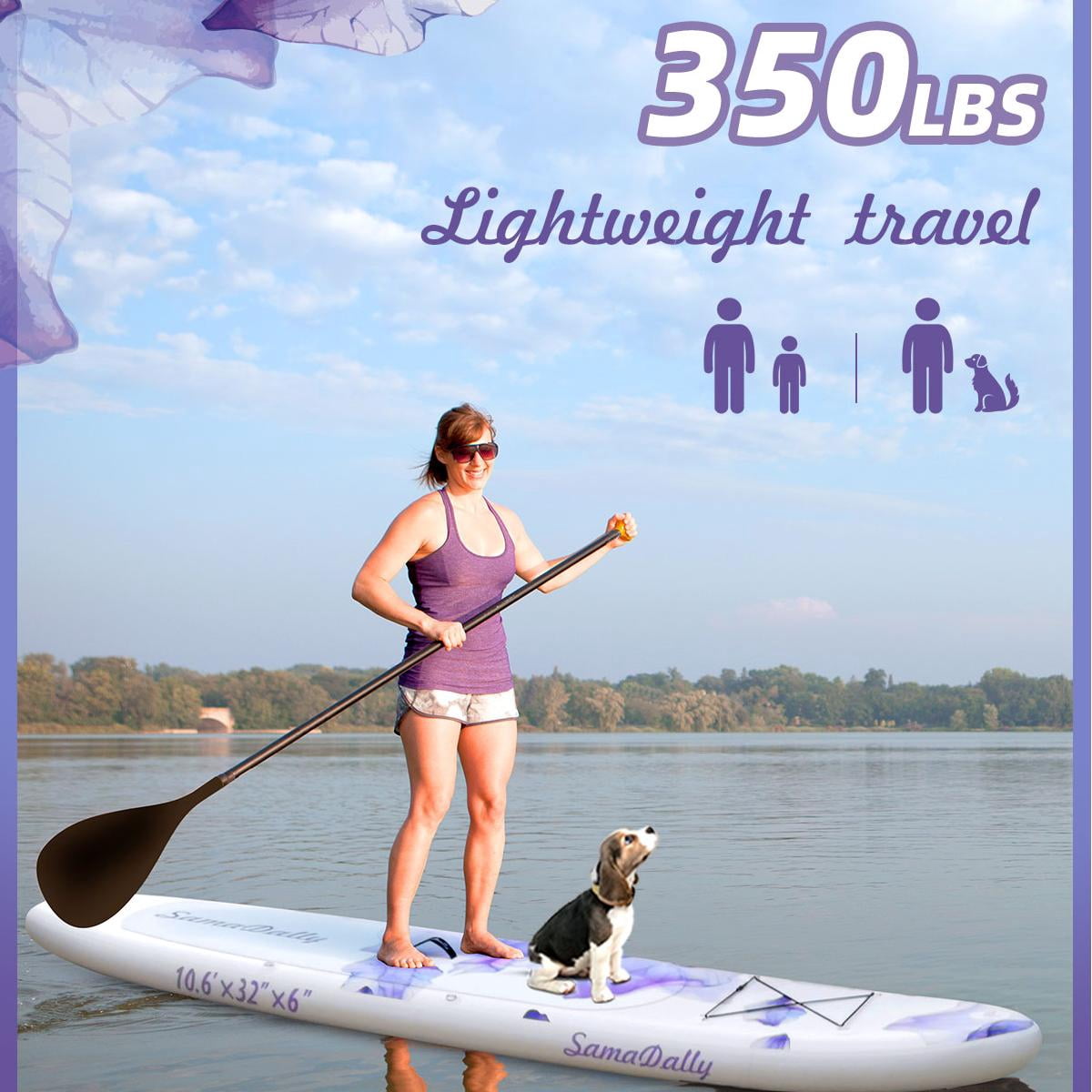 SamaDally 10.6' Inflatable Stand Up Paddle Boards, 32" Paddle Board of All Skill Levels with Complete Inflatble SUP Accessories, Hand Pump, Waterproof Bag, Removable Fin, Leash (Purple Flower)