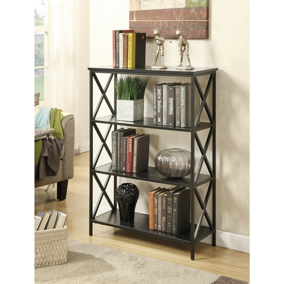 4 Tier Bookcase - Home Office Storage Shelves, 42" Tall, Metal Frame, Easy Assembly