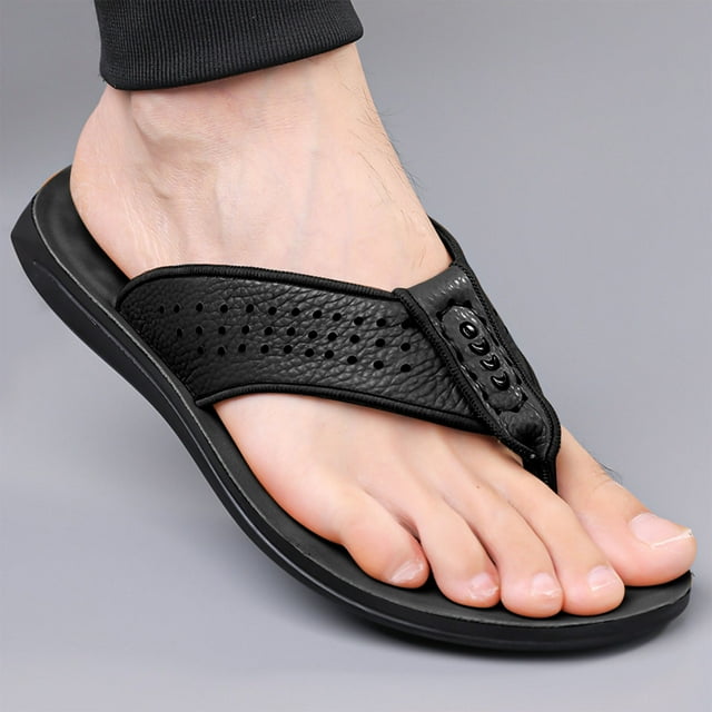 Wensltd Men's Flip Fliops Fashion Casual Soft Leather Spring and Summer Breathable Beach Sandals