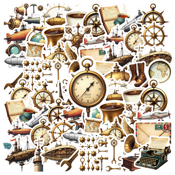 Vintage Steampunk Stickers, Waterproof Adventure Sticker for Water Bottle Laptop Phone Cases Planner Skateboard Luggage Helmet Party Favor Decor, Ideal for Adults Teens Teacher Rewards