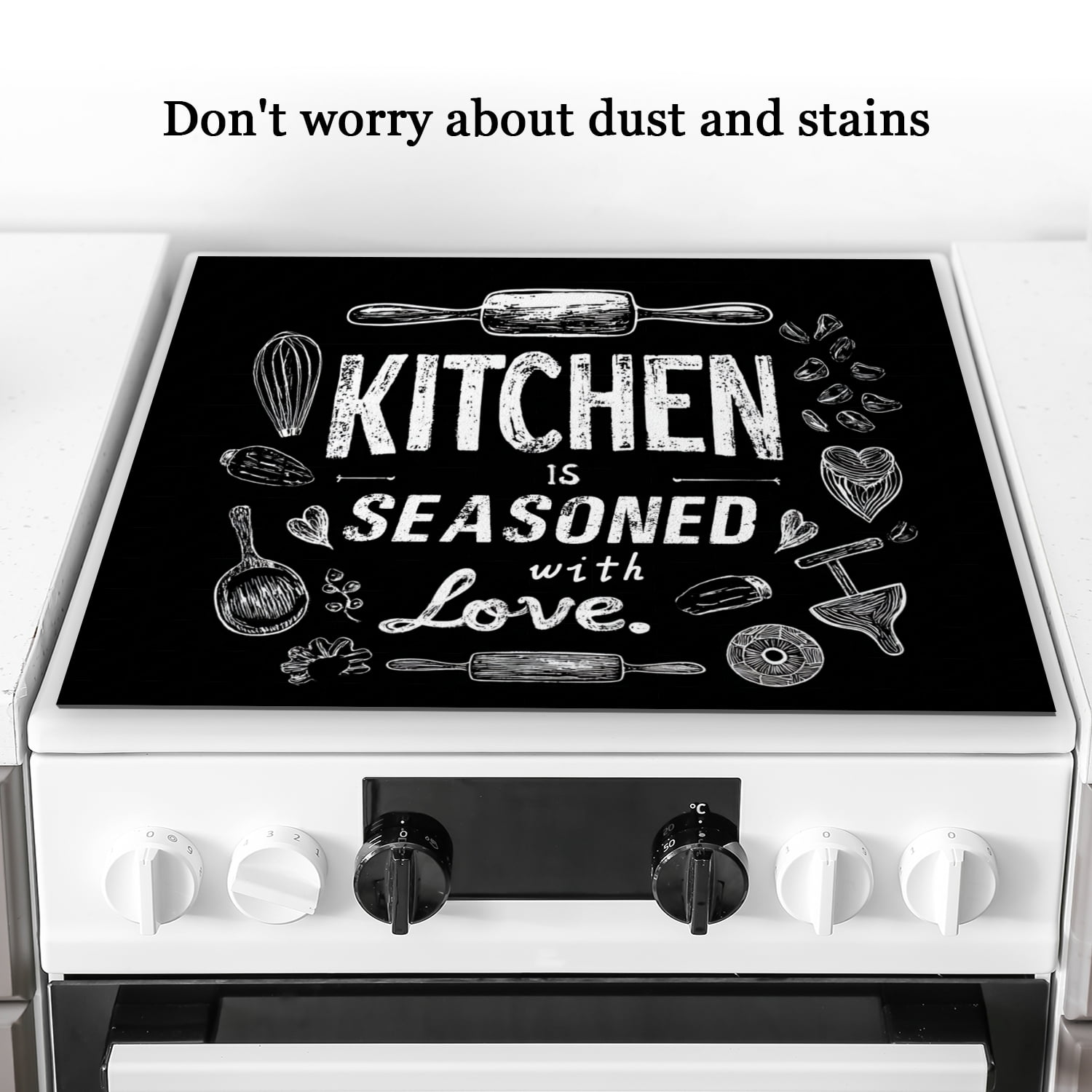 Electric Stove Mat for Glass Stove, Kitchen is Seasoned with Love Foldable Multipurpose Diatomite Cooktop Covers Mat, Square Washable Decorative Pad for Kitchen RV (28×20 Inch)