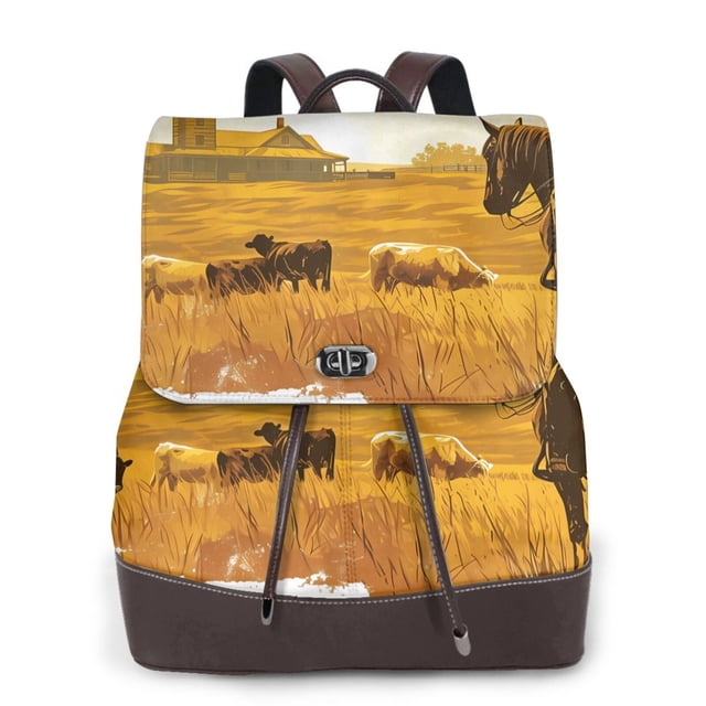 Easygdp Western Cowboy Ranch Mochila de Cuero para Mujeres, Bolso de Hombro, Bolsos de Mano de Moda para Trabajo y Viajes