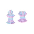 thumbnail image 2 of DDSBABAY 1-8T Kids Girls Swimsuit Cover up Summer Rainbow Print Zipper Hoodie Dress Beach Rash Guards for Toddler Bathing Suit, 2 of 9