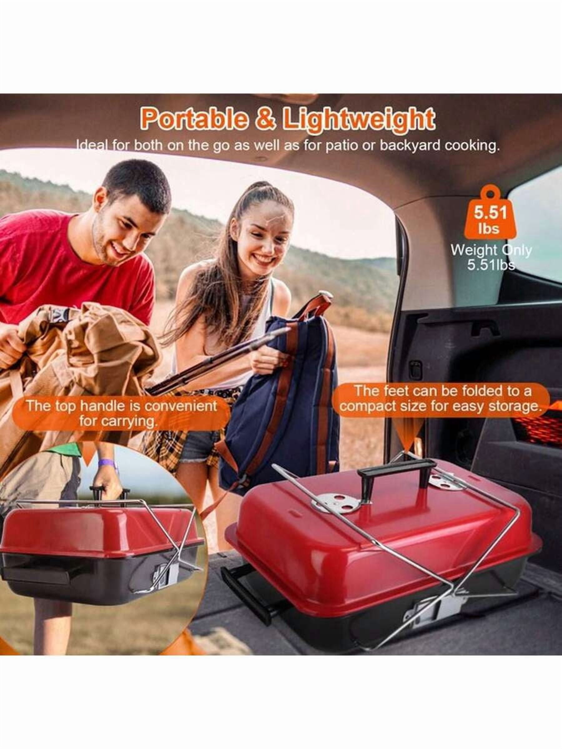 Foldable Portable Charcoal Grill With Lid - Compact Tabletop BBQ Grill For Backyard, Camping, Picnic & Beach, Outdoor Bonfire Cooking Kit