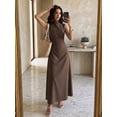 thumbnail image 5 of Women's Striped Sleeveless Maxi Dress Mock Neck Pleated A Line Long Dress, 5 of 8