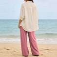 thumbnail image 4 of Womens Pants Drawstring Waist Casual Trousers Solid Color Long Pants with Pocket Pink S, 4 of 9
