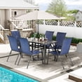 thumbnail image 6 of Arlopu 7pcs Outdoor Patio Dining Set with Rectangle Steel Table & 6 Textilene Stackable Chairs for Garden Poolside, Umbrella Hole, Tempered Glass Top, 6 of 11