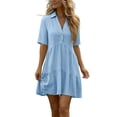 thumbnail image 5 of Summer Midi Dresses For Women Plus Size Cotton And Linen Short-sleeved Turn-down Collar With Button Coverup Summer Vacation Dresses, 5 of 9