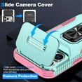 thumbnail image 4 of For iPhone 17 Pro Slim Fit Shockproof Hybrid with Slide Camera Cover & Rotated Ring Kickstand, [Military-Grade] Phone Case For iPhone 17 Pro 6.3",Pink Green,For iPhone 17 Pro, 4 of 7