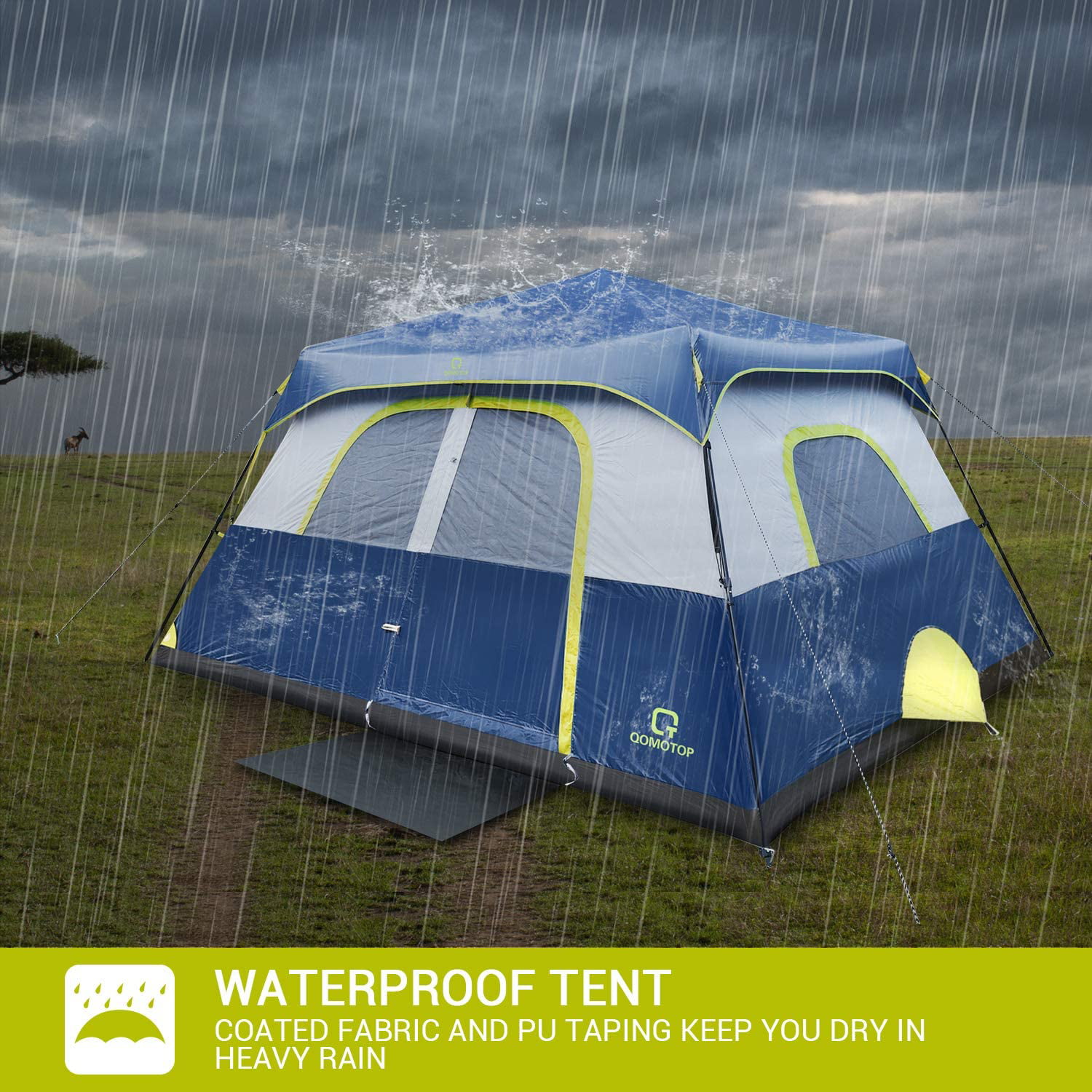 Portable Instant Tent 9 Person Family Camping Tent Waterproof and Windproof Pop-Up Tent with Top Rainfly Provide Mud Mat Advanced Venting Design OT QOMOTOP Tents