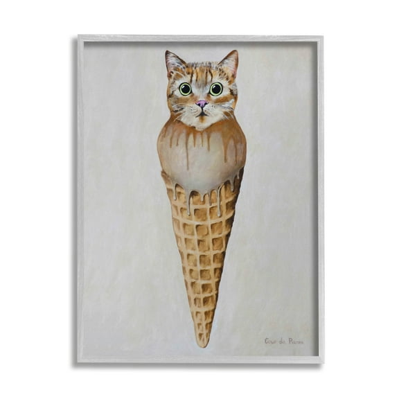 Stupell Industries Tabby Cat Ice Cream Scoop Dessert Waffle Cone , 16 x 20, Design by Coco de Paris