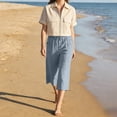 thumbnail image 2 of iHPH7 Linen Bermuda Shorts for Women Knee Length Summer Casual Elastic Waisted Side Split Shorts with Pockets Vacation Lounge Pants (S-5XL), 2 of 9