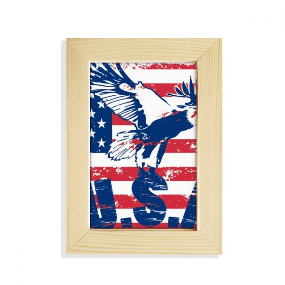 America Flag Haliaeetus leucocephalus Eagle Desktop Display Photo Frame Picture Art Painting 5x7 inch
