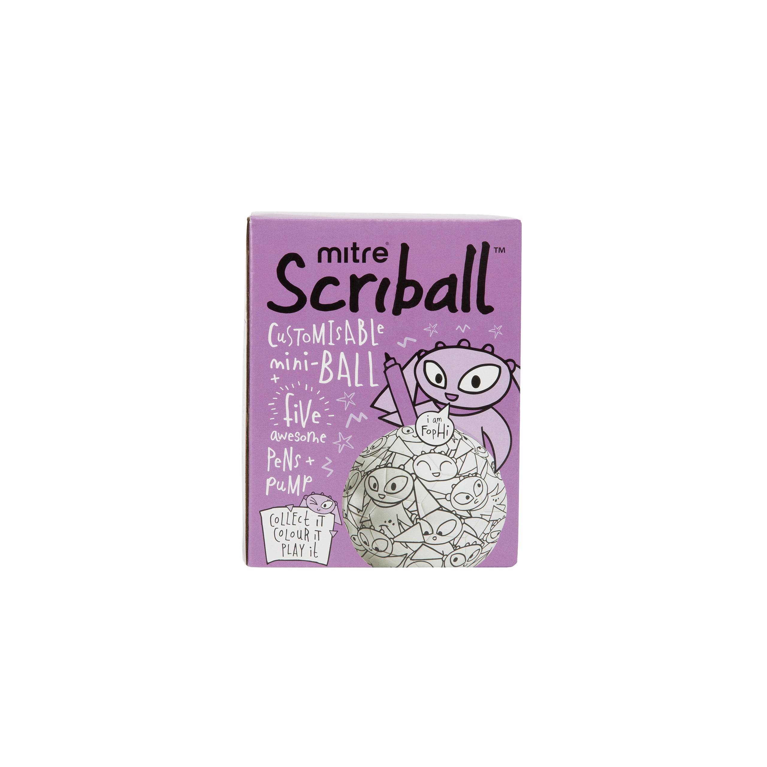 Mitre Scriball Kids Coloring DIY Soccer Ball, Pump, & Display Stand - Mini Soccer Ball with 5 Markers - 3 Fun Character Designs - Creative Soccer Toy for Kids