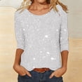 thumbnail image 2 of Sequin Printing Shirt for Women 3/4 Sleeve Loose Fit Trendy Spring Fall Blouse Crewneck Tops Wear to Party Vacation, 2 of 4