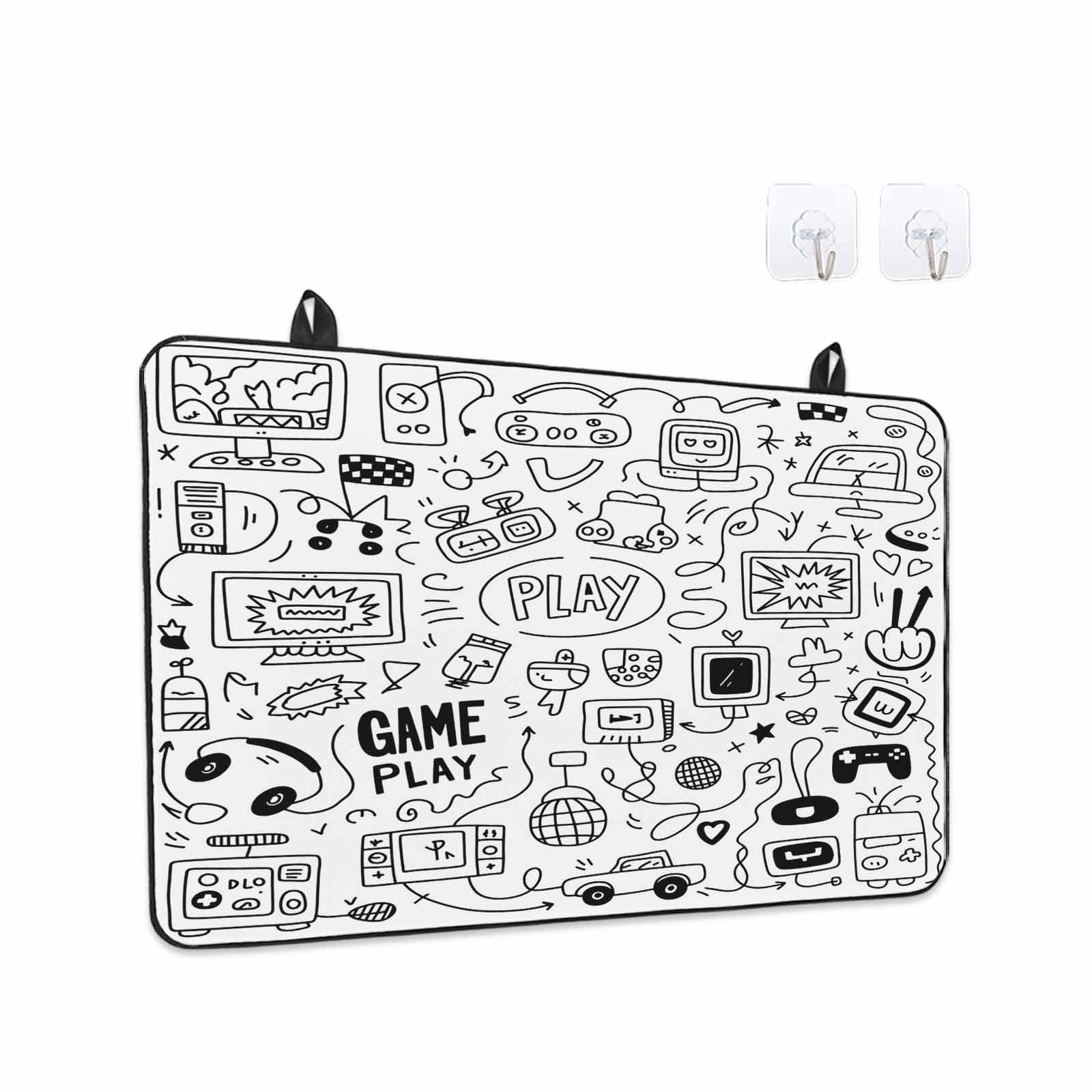 Video Game Stove Top Cover for Electric Stove, Heat-proof & Non Slip Glass Top Stove Cover Protector, Black White Game Controller Monochrome Kitchen Flat Cooktop Rubber Mat 24x21 Inches
