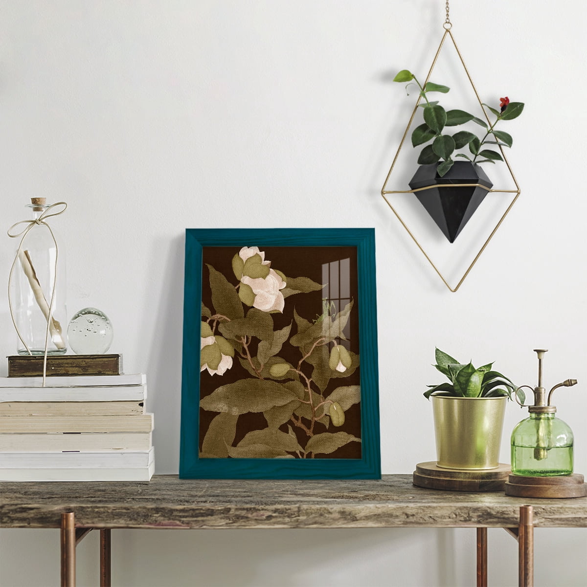 Asian Brocade I - Framed Print w/glass - Ocean Blue