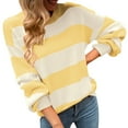 thumbnail image 3 of Sweaters for Women Color Block Stripe Knit Sweater Lightweight Pullover Top Fall Fashion 2023 Yellow, 3 of 9