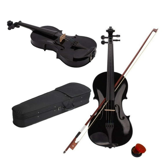Wqmh 4/4 Acoustic Violin Set with Lightweight Hard Case, Bow & Rosin, Durable Fiddle for Beginner & Advancing Violinists, Wood Construction, Full-Function for Boys Girls Practice & Stage (Black)