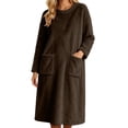 thumbnail image 2 of Mifsaly Womens Long Fleece Nightgown Plush Sleep Dress Long Sleeve Crewneck Warm Bathrobes with Pockets Coffee,M, 2 of 7