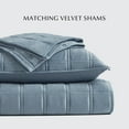 thumbnail image 6 of 3 Pieces Luxurious Velvet Quilt King Size, Ultra Soft Bedspread Coverlet Set, Double Box Stitch Lightweight Velvet Comforter for All Season with 2 Shams, Blue Linen, 108"x96", 6 of 16