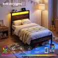 thumbnail image 5 of Bexfil Twin Platform Bed with Charging Station and LED Lights - Wood Headboard Frame with USB Ports and Power Outlet - Noise-Free, No Box Spring Needed, Brown, 5 of 8