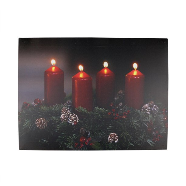 LED Lighted Flickering Candle Wreath Christmas Canvas Wall Art 12" x 15