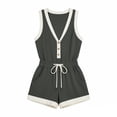 thumbnail image 4 of KIHOUT Women Color Block 2 Piece Loungewear Set V‑Neck Sleeveless Henley Tank Top Drawstring Elastic Waist Cuffed Shorts With Pockets Casual Matching Outfit For Summer Daily Lounging, 4 of 9