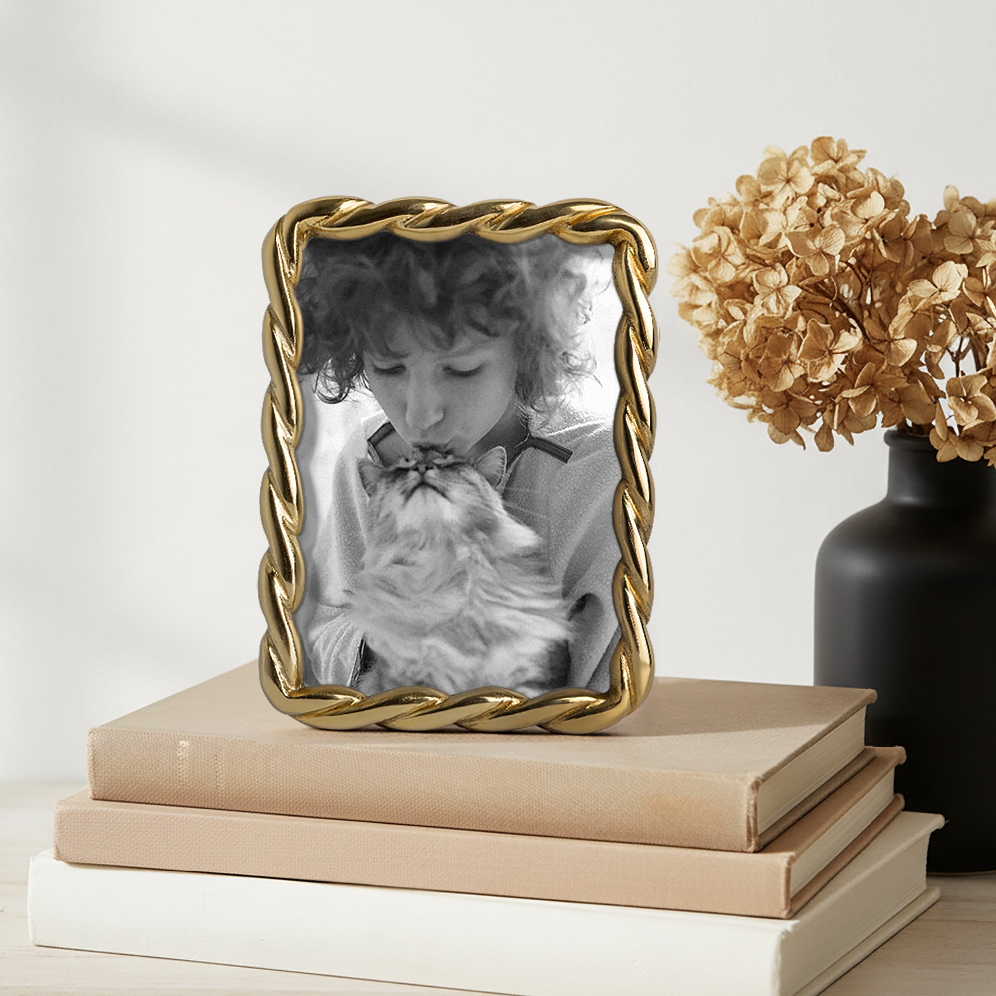 Better Homes & Gardens 5x7 Picture Frame – Gold Rope Metal Tabletop Photo Frame
