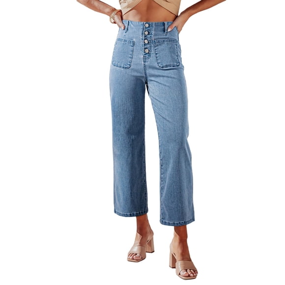 Vaqueros Sidefeel Zimbaplatinum, pierna ancha, cintura alta, azul, talla 8