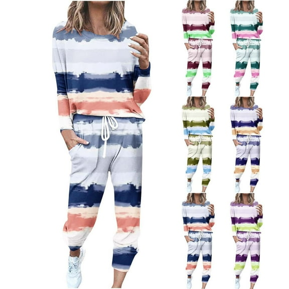Ashirexll Womens Winter Sets, Womens 2 Piece Outfits, Two Piece Set with Printing Round Neck Long Sleeve Top and Casual Pants Sweatsuit