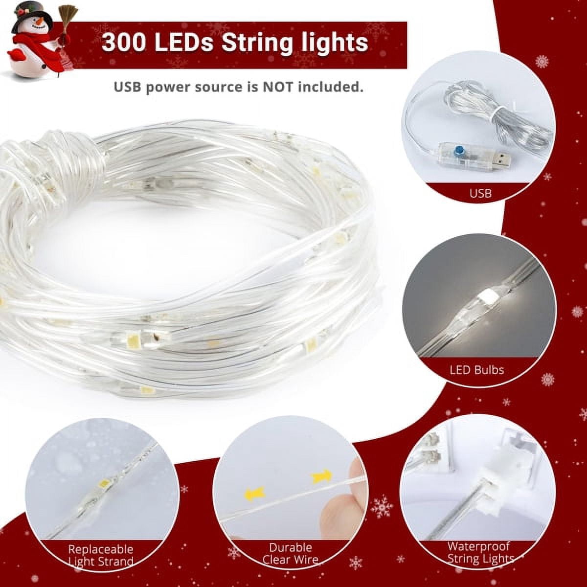 6ft White Hanging Structure Christmas Tree - 845 PVC Branches, 300 Cool-Color LEDs, Sturdy Iron Stand, Indoor Holiday Decor