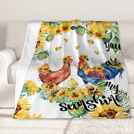 Chicken Sunflower Blanket Gifts Chicken Sunflower Soft Lightweight Blankets for Boys Girls Chicken Sunflower Cozy Air-Conditioning Quilts Blanket Decor for Couch 80"x60" for Adults