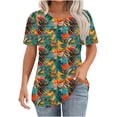 thumbnail image 3 of T-Shirts for Womens Summer New Fashion Floral Prints Top Loose Round Neck Chest Pleated Shirts Womens Casual Short Sleeve Blouses Pullover Tops, 3 of 6