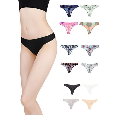 

Luxtrada No Show Panties Seamless Thong Panties for Women Seamless Breathable Underwear Invisible Hipster Thongs 12 Pack L